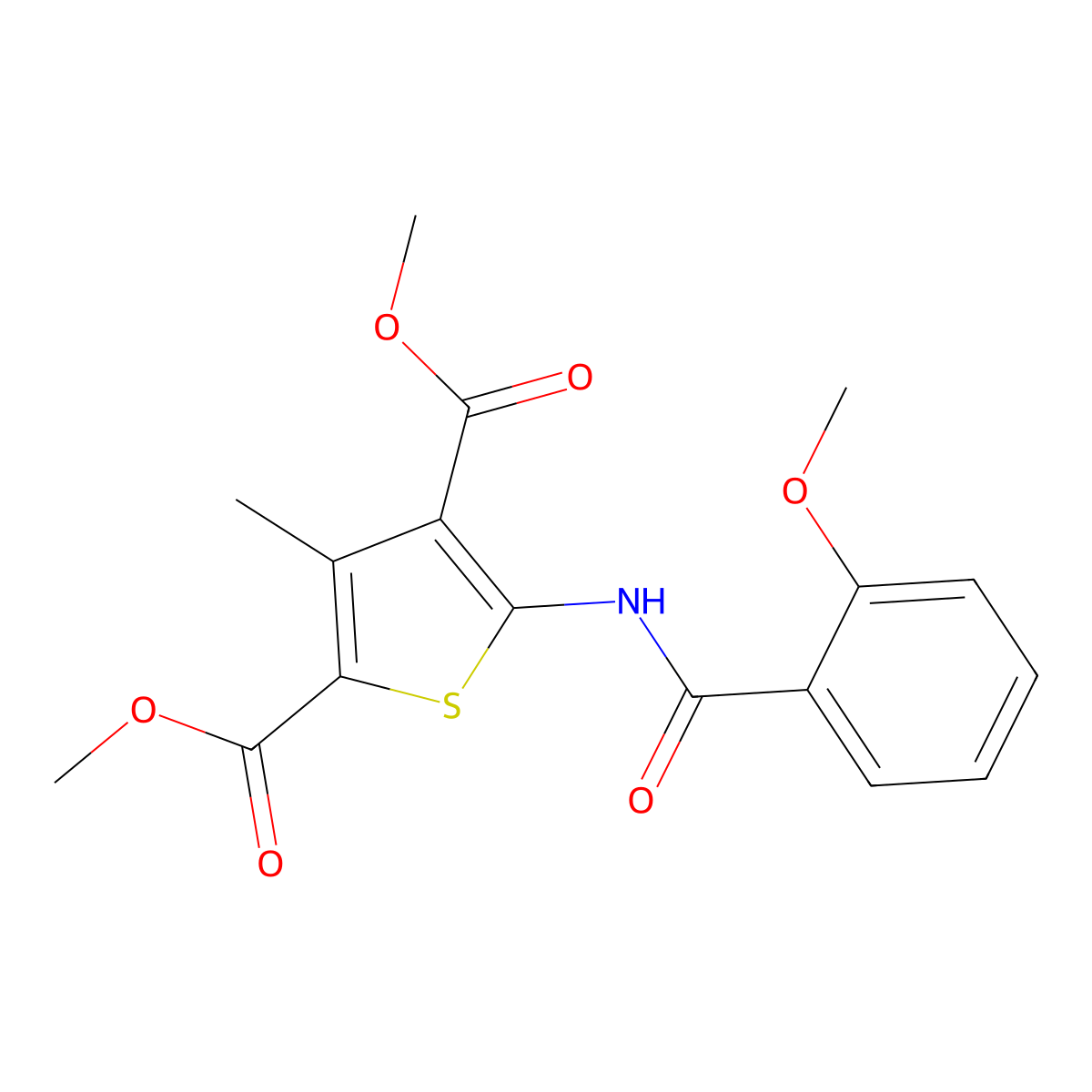 Dimethyl 5-[(2-methoxybenzoyl)amino]-3-methylthiophene-2,4-dicarboxylate molecular structure, CAS 424817-98-1