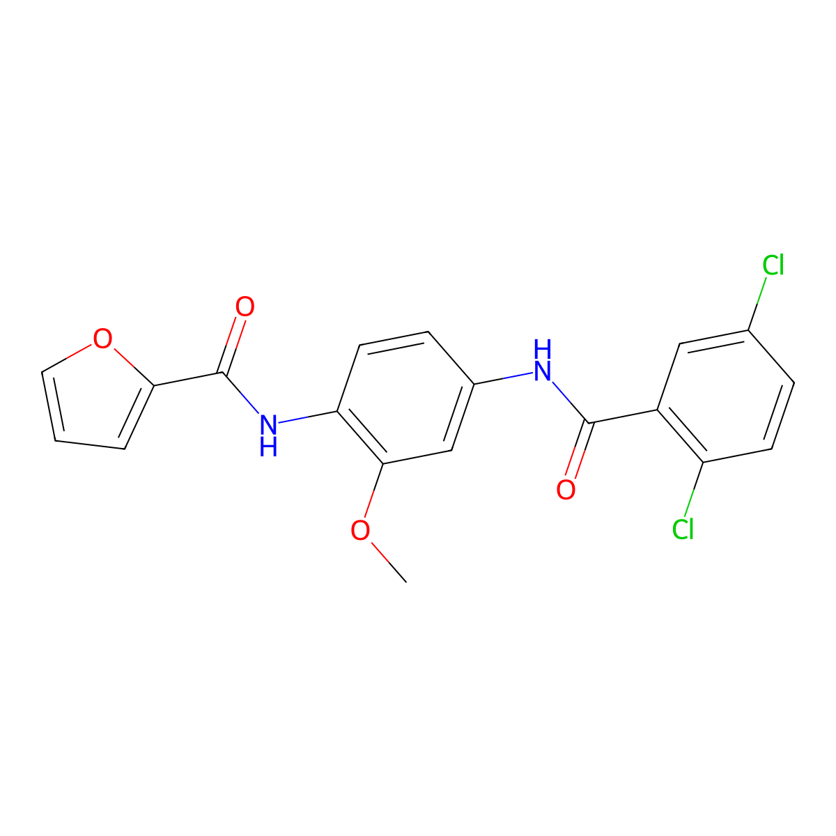 N-[4-[(2,5-dichlorobenzoyl)amino]-2-methoxyphenyl]furan-2-carboxamide molecular structure, CAS 424818-02-0