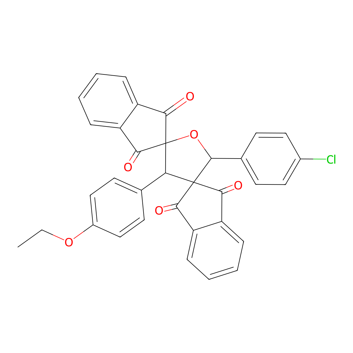 5'-(4-Chlorophenyl)-3'-(4-ethoxyphenyl)dispiro[indene-2,2'-furan-4',2''-indene]-1,1'',3,3''-tetrone molecular structure, CAS 424818-24-6