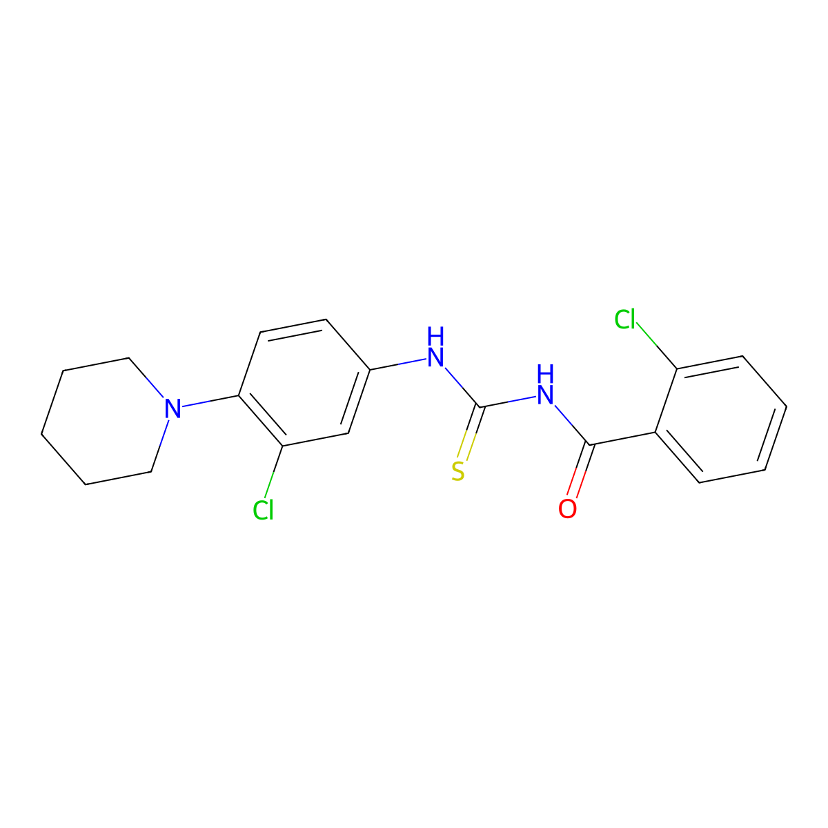2-chloro-N-[(3-chloro-4-piperidin-1-ylphenyl)carbamothioyl]benzamide molecular structure, CAS 424818-55-3