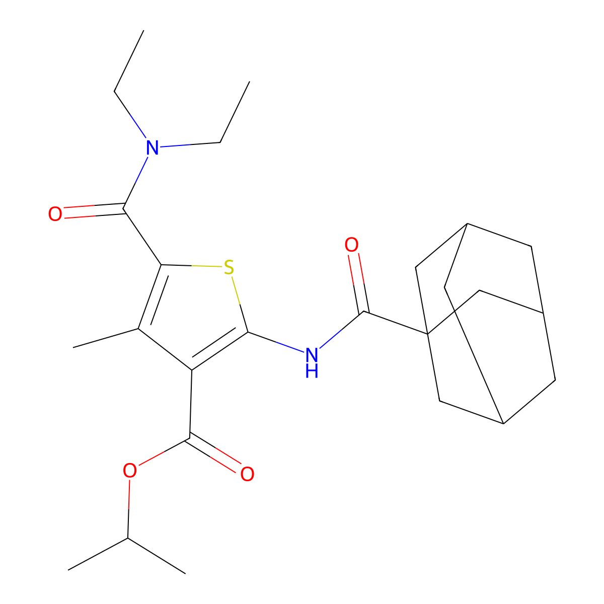 Propan-2-yl 2-(adamantane-1-carbonylamino)-5-(diethylcarbamoyl)-4-methylthiophene-3-carboxylate molecular structure, CAS 424818-74-6