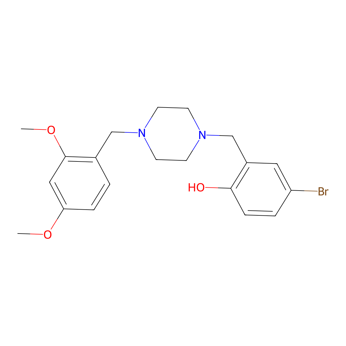 4-Bromo-2-{[4-(2,4-dimethoxybenzyl)piperazin-1-yl]methyl}phenol molecular structure, CAS 424819-28-3