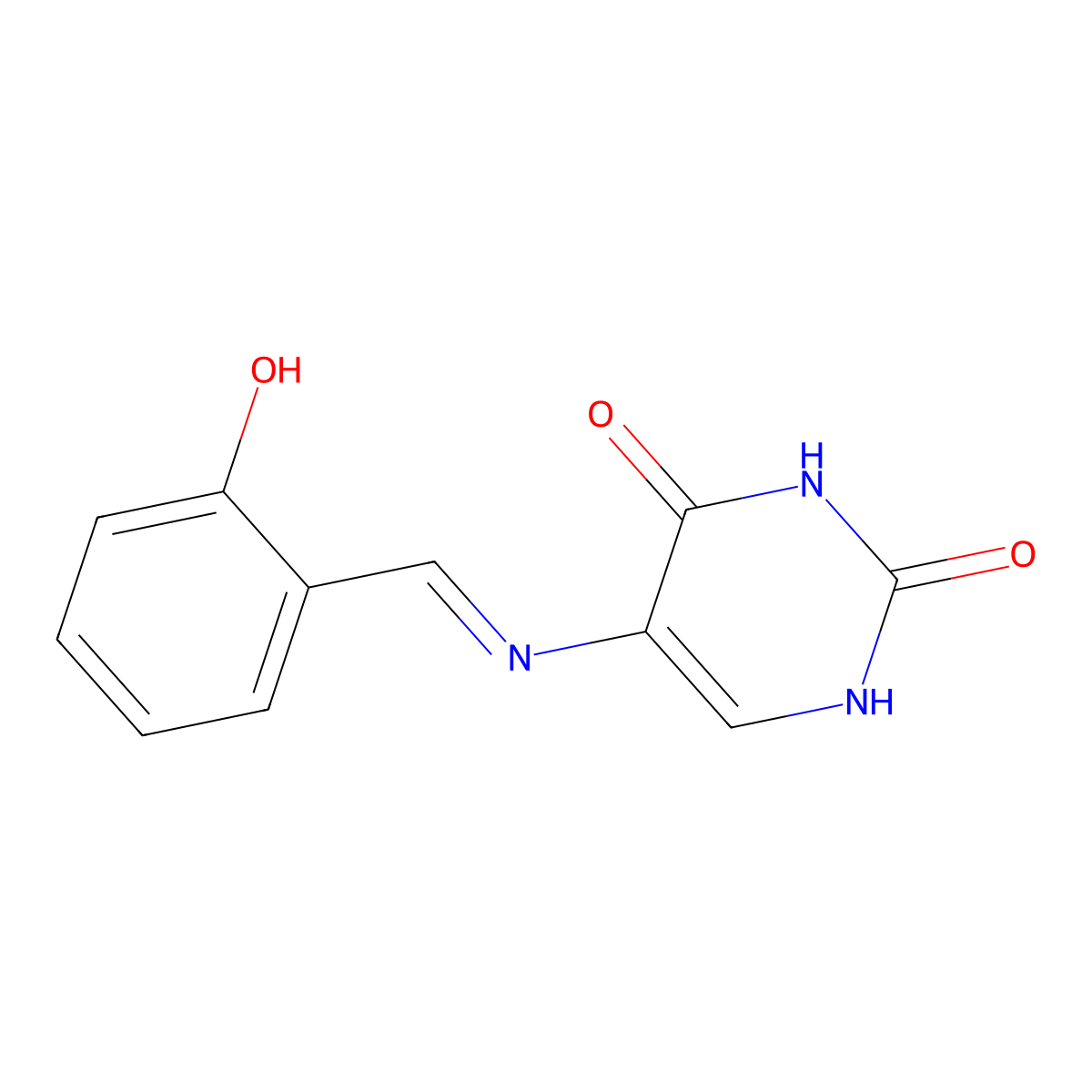 5-{[(E)-(2-hydroxyphenyl)methylidene]amino}pyrimidine-2,4(1H,3H)-dione molecular structure, CAS 42485-26-7