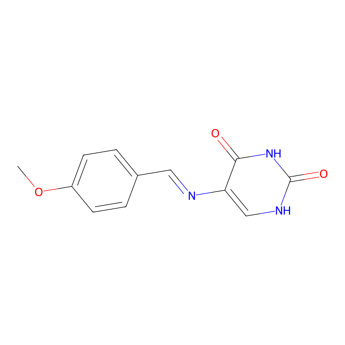 5-[(4-methoxyphenyl)methylideneamino]-1H-pyrimidine-2,4-dione molecular structure, CAS 42485-31-4