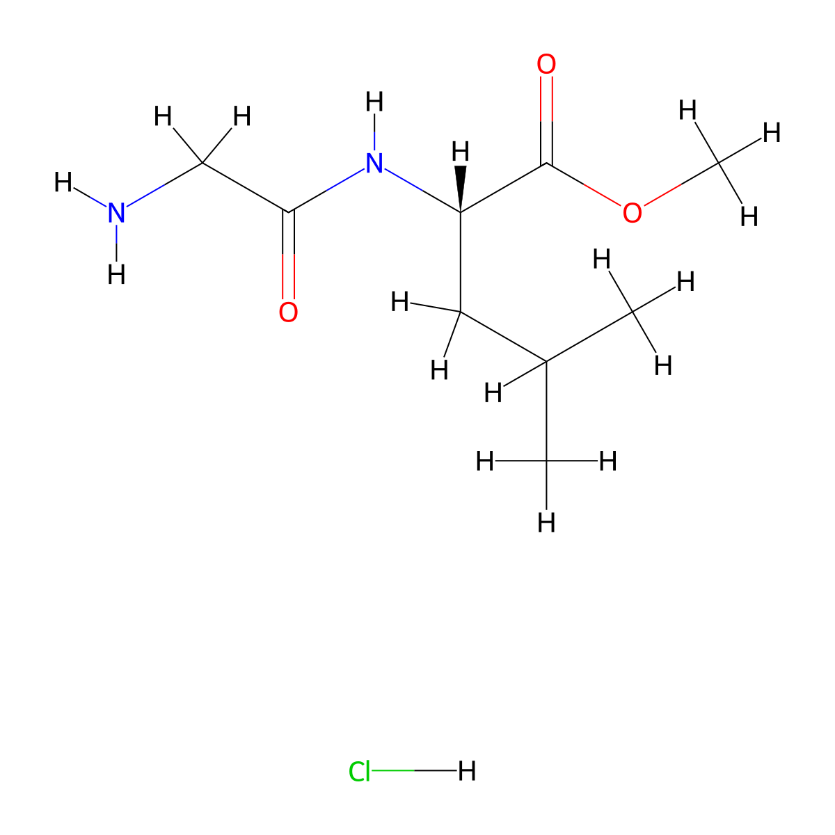 methyl (2S)-2-(2-aminoacetamido)-4-methylpentanoate hydrochloride molecular structure, CAS 4249-25-6
