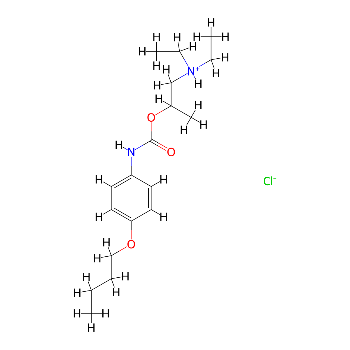 1-(Diethylamino)propan-2-yl (4-butoxyphenyl)carbamate--hydrogen chloride (1/1) molecular structure, CAS 42508-17-8