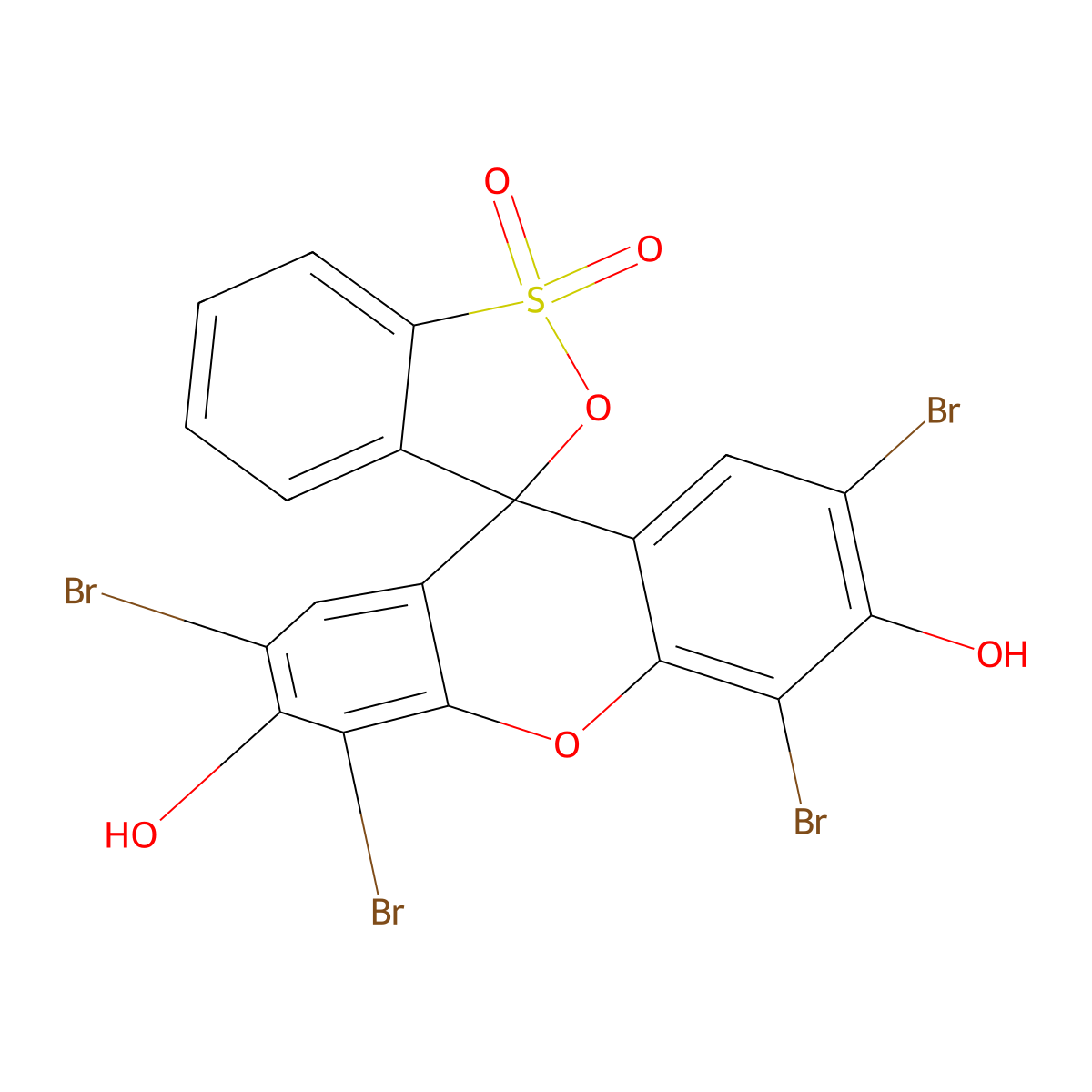 Spiro(3H-2,1-benzoxathiole-3,9'-(9H)xanthene)-3',6'-diol, 2',4',5',7'-tetrabromo-, 1,1-dioxide molecular structure, CAS 42522-72-5