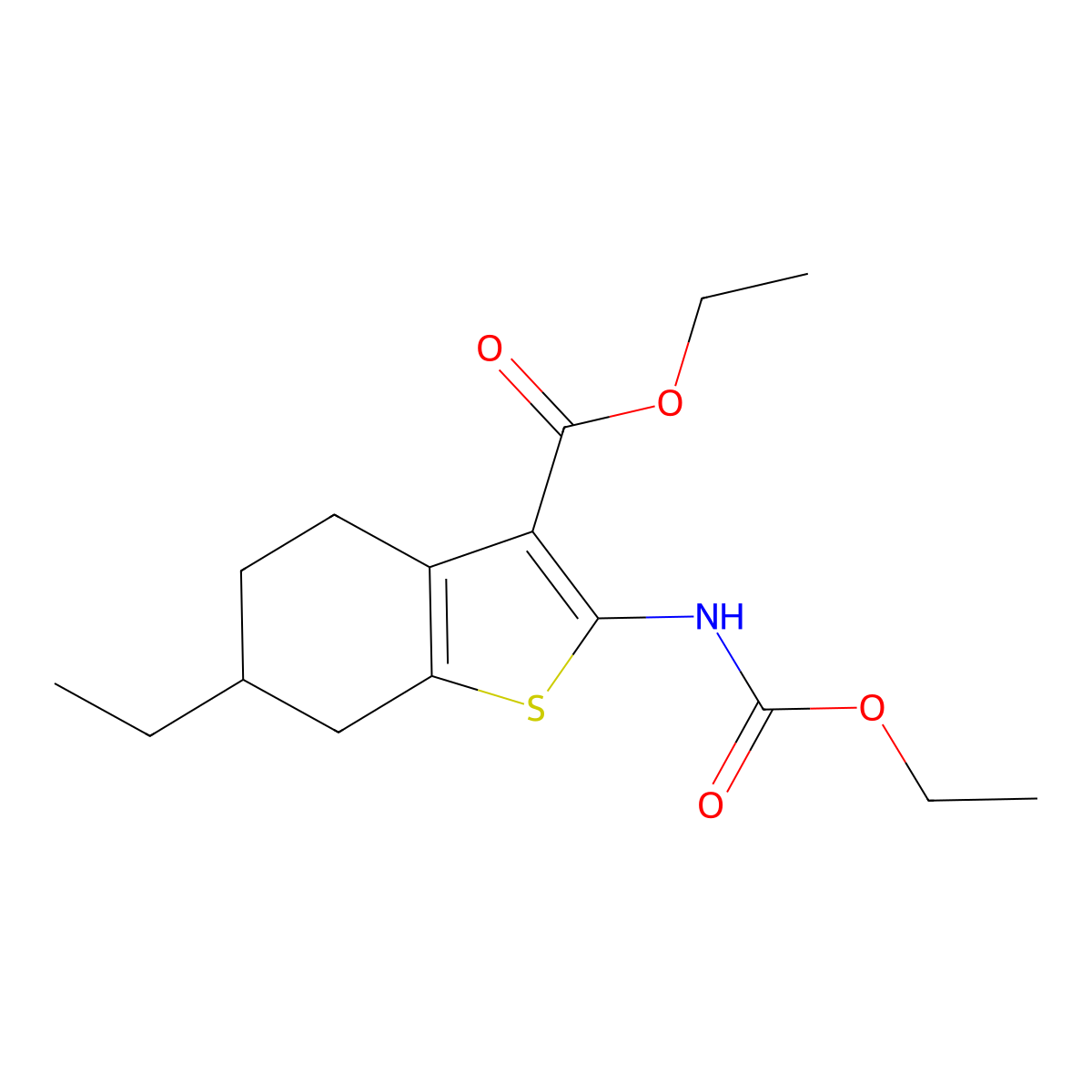 Ethyl 2-(ethoxycarbonylamino)-6-ethyl-4,5,6,7-tetrahydro-1-benzothiophene-3-carboxylate molecular structure, CAS 425372-02-7