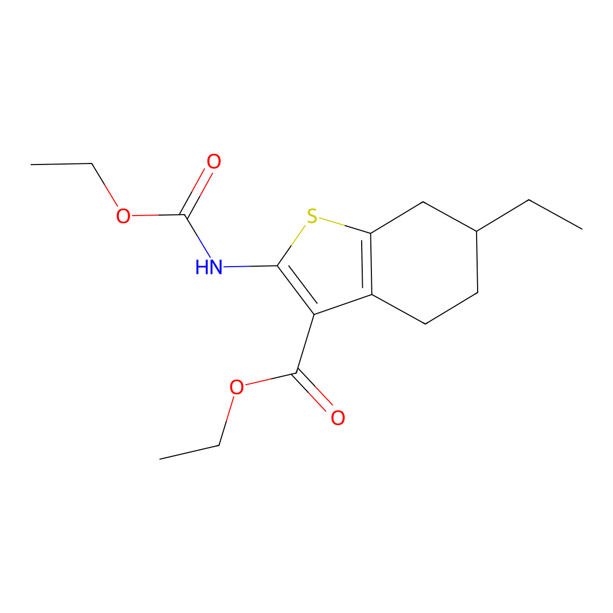 Ethyl 2-(ethoxycarbonylamino)-6-ethyl-4,5,6,7-tetrahydro-1-benzothiophene-3-carboxylate molecular structure, CAS 425372-02-7