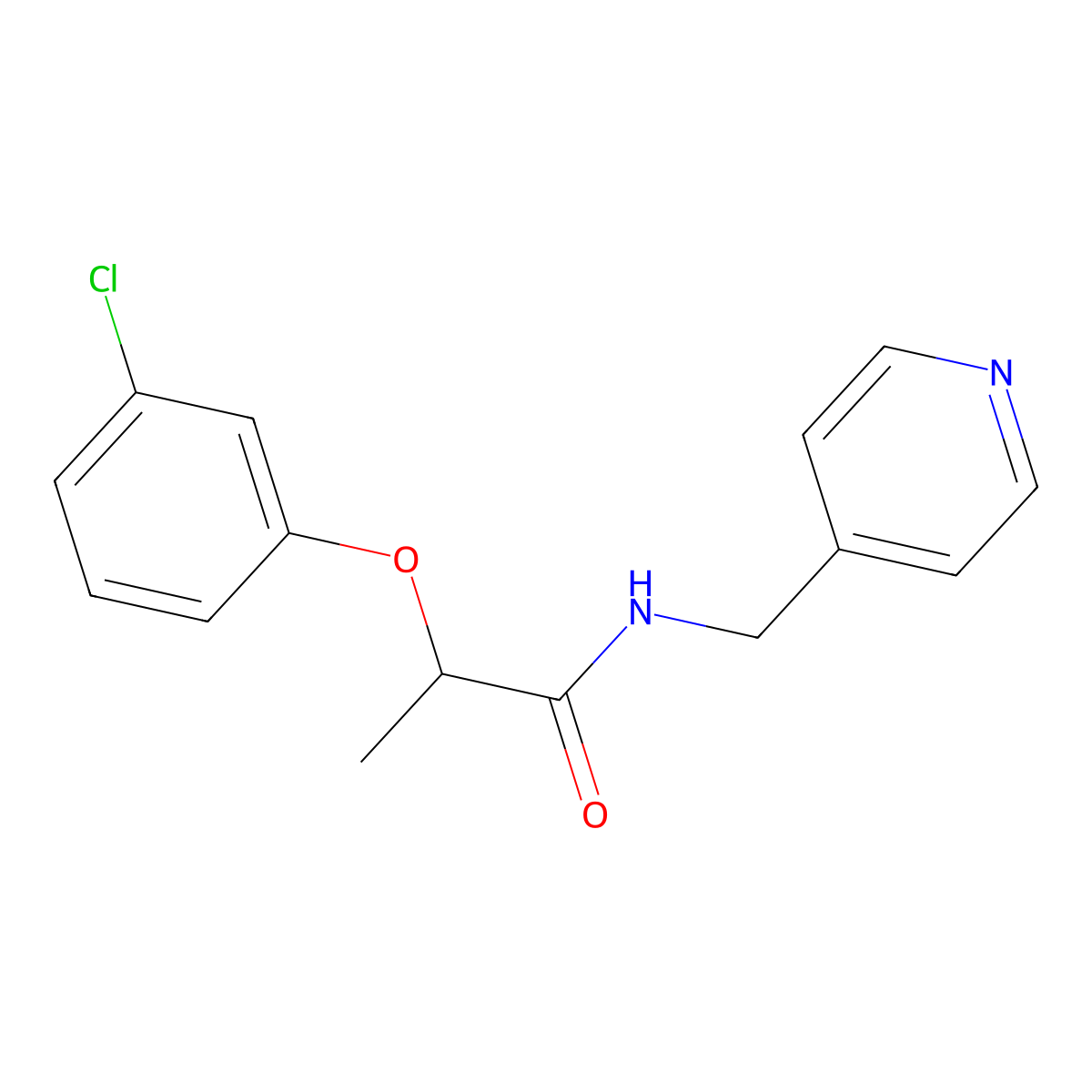 2-(3-chlorophenoxy)-N-(pyridin-4-ylmethyl)propanamide molecular structure, CAS 425372-07-2