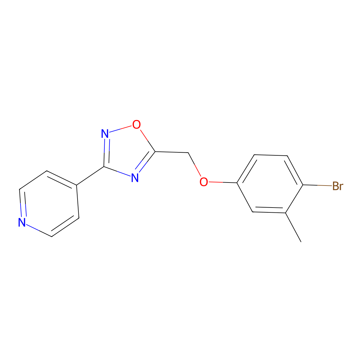 4-{5-[(4-Bromo-3-methylphenoxy)methyl]-1,2,4-oxadiazol-3-yl}pyridine molecular structure, CAS 425372-08-3