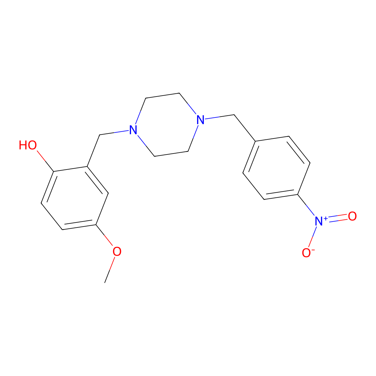4-Methoxy-2-{[4-(4-nitrobenzyl)piperazin-1-yl]methyl}phenol molecular structure, CAS 425372-68-5