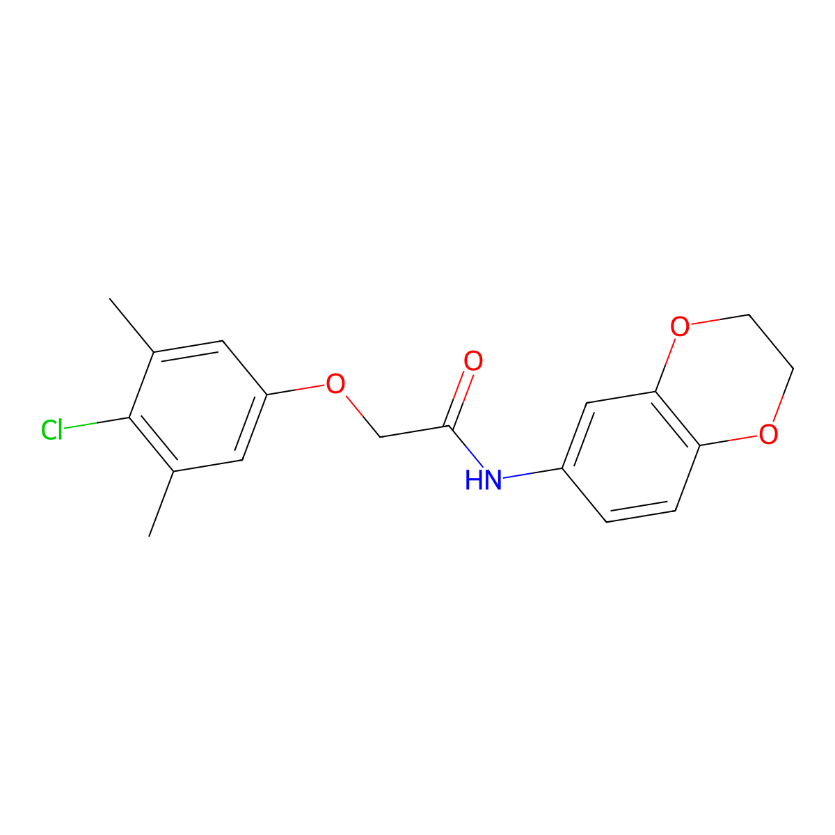 2-(4-chloro-3,5-dimethylphenoxy)-N-(2,3-dihydro-1,4-benzodioxin-6-yl)acetamide molecular structure, CAS 425372-80-1