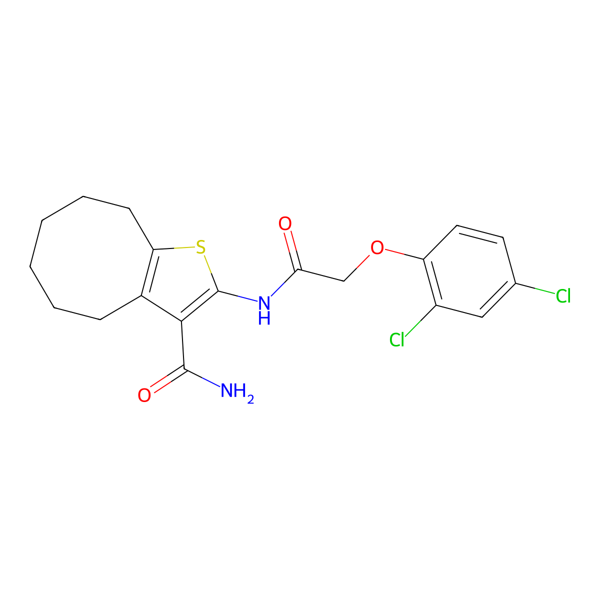 2-{[(2,4-Dichlorophenoxy)acetyl]amino}-4,5,6,7,8,9-hexahydrocycloocta[b]thiophene-3-carboxamide molecular structure, CAS 425372-83-4