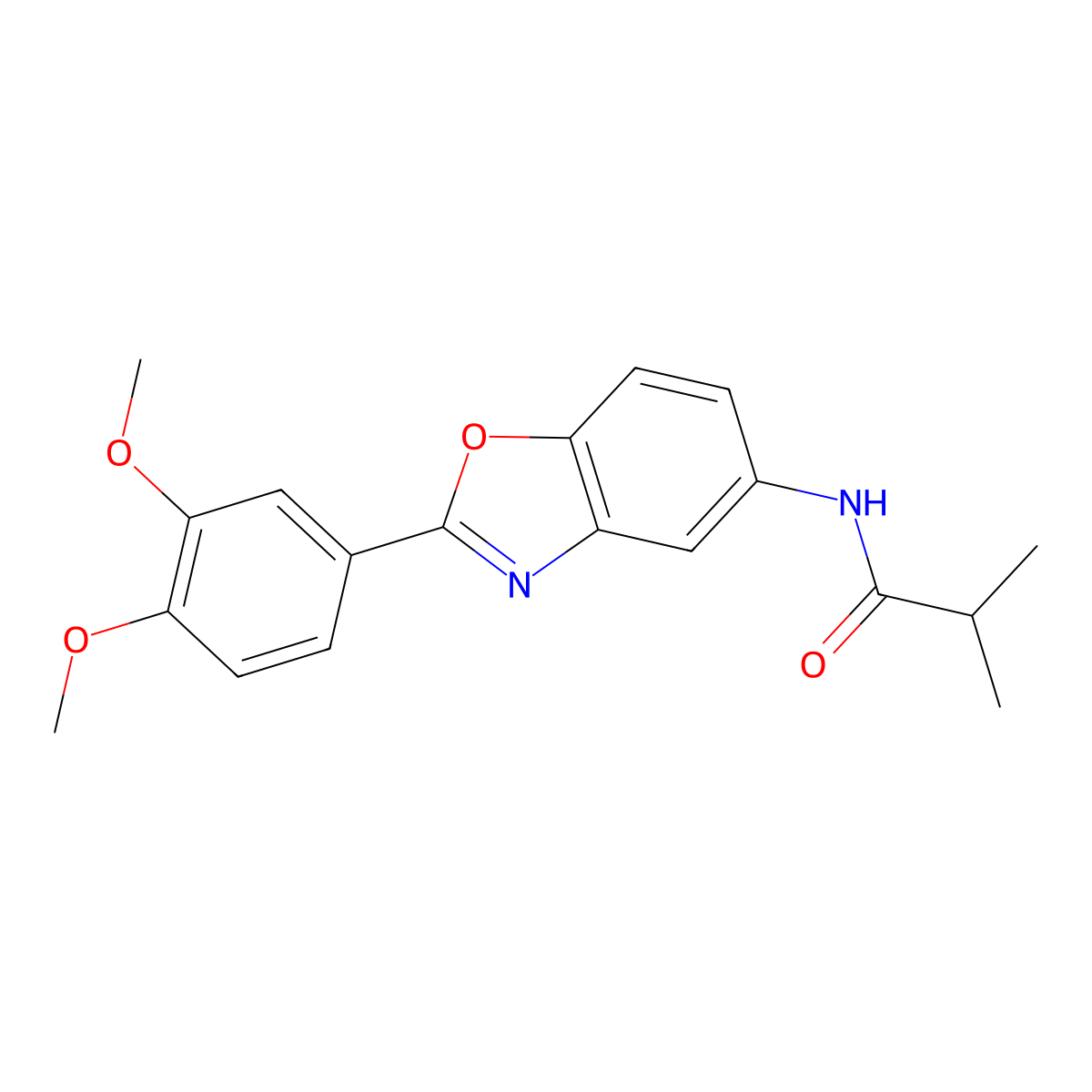 N-[2-(3,4-dimethoxyphenyl)-1,3-benzoxazol-5-yl]-2-methylpropanamide molecular structure, CAS 425372-85-6