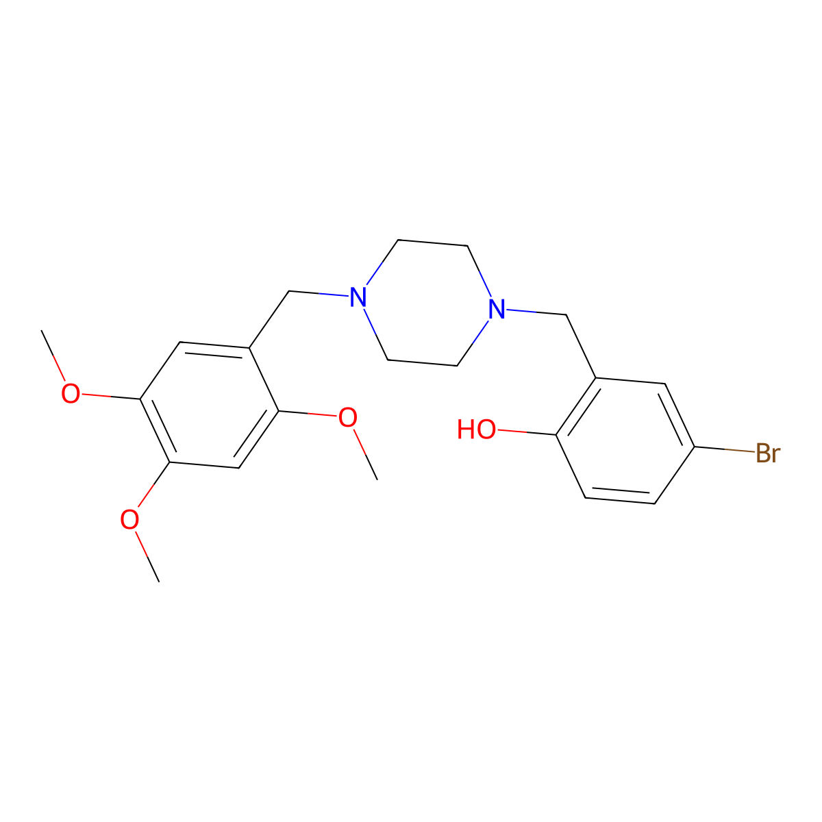 4-Bromo-2-{[4-(2,4,5-trimethoxybenzyl)piperazin-1-yl]methyl}phenol molecular structure, CAS 425372-90-3