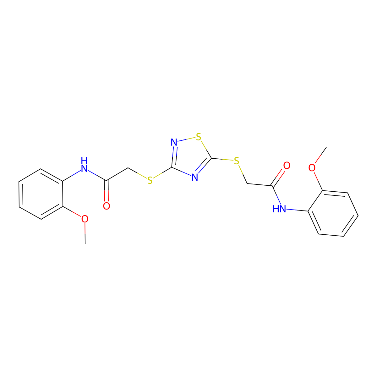 2-((3-((2-(2-Methoxyanilino)-2-oxoethyl)sulfanyl)-1,2,4-thiadiazol-5-YL)sulfanyl)-N-(2-methoxyphenyl)acetamide molecular structure, CAS 425372-95-8