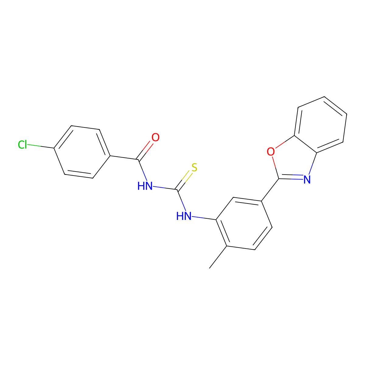 N-[[5-(1,3-benzoxazol-2-yl)-2-methylphenyl]carbamothioyl]-4-chlorobenzamide molecular structure, CAS 425373-32-6