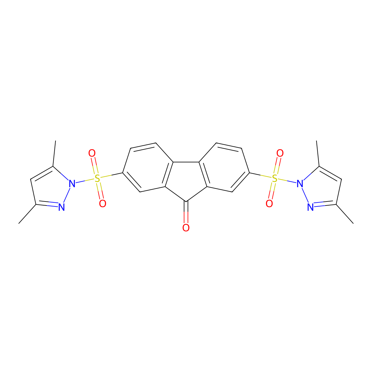 2,7-bis((3,5-dimethyl-1H-pyrazol-1-yl)sulfonyl)-9H-fluoren-9-one molecular structure, CAS 425373-61-1