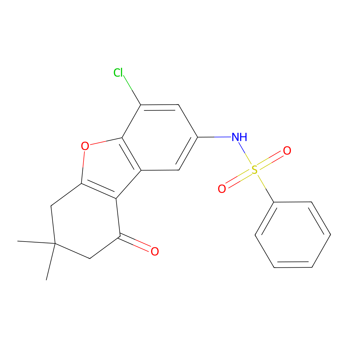 N-(4-chloro-7,7-dimethyl-9-oxo-6,8-dihydrodibenzofuran-2-yl)benzenesulfonamide molecular structure, CAS 425373-66-6