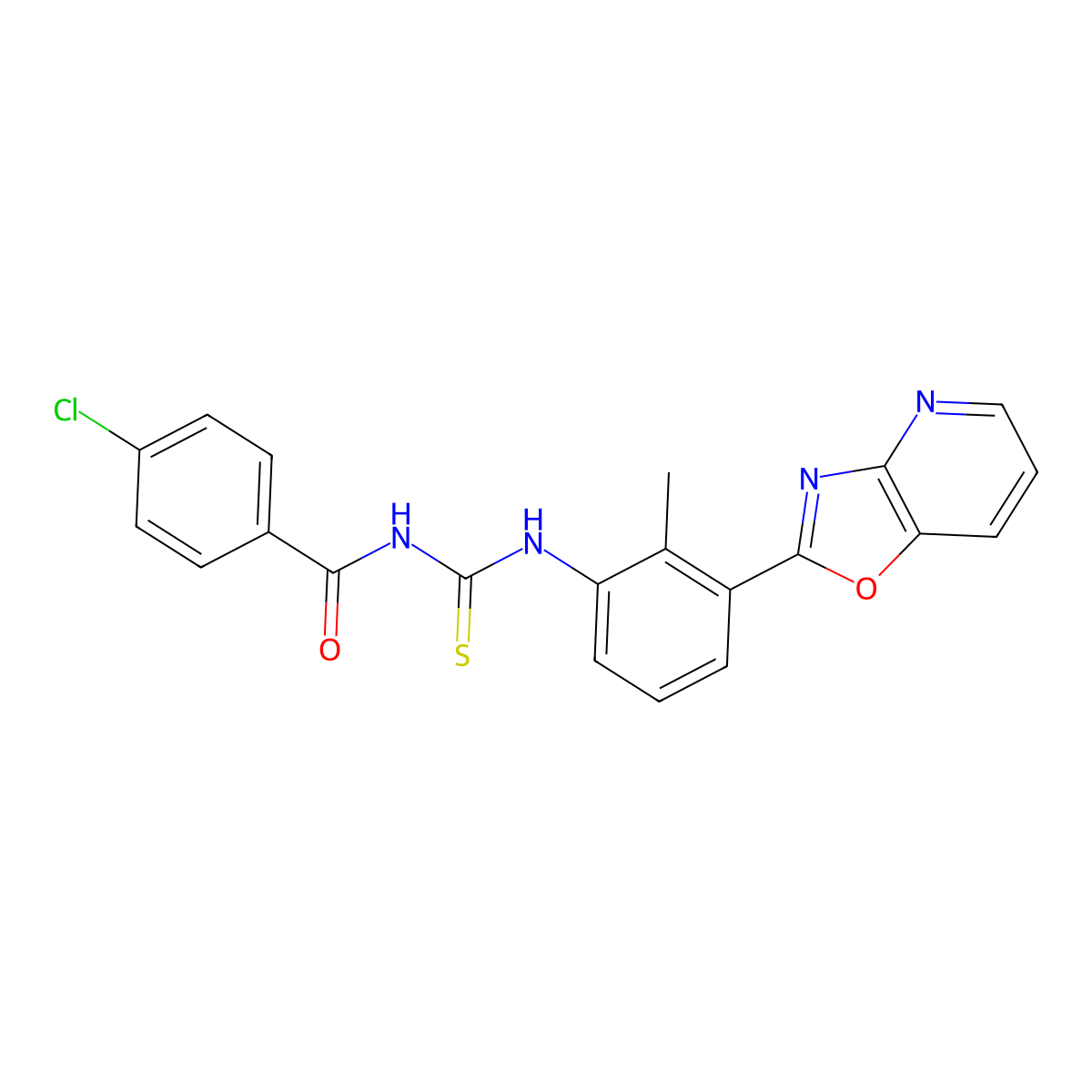 4-chloro-N-[[2-methyl-3-([1,3]oxazolo[4,5-b]pyridin-2-yl)phenyl]carbamothioyl]benzamide molecular structure, CAS 425374-11-4