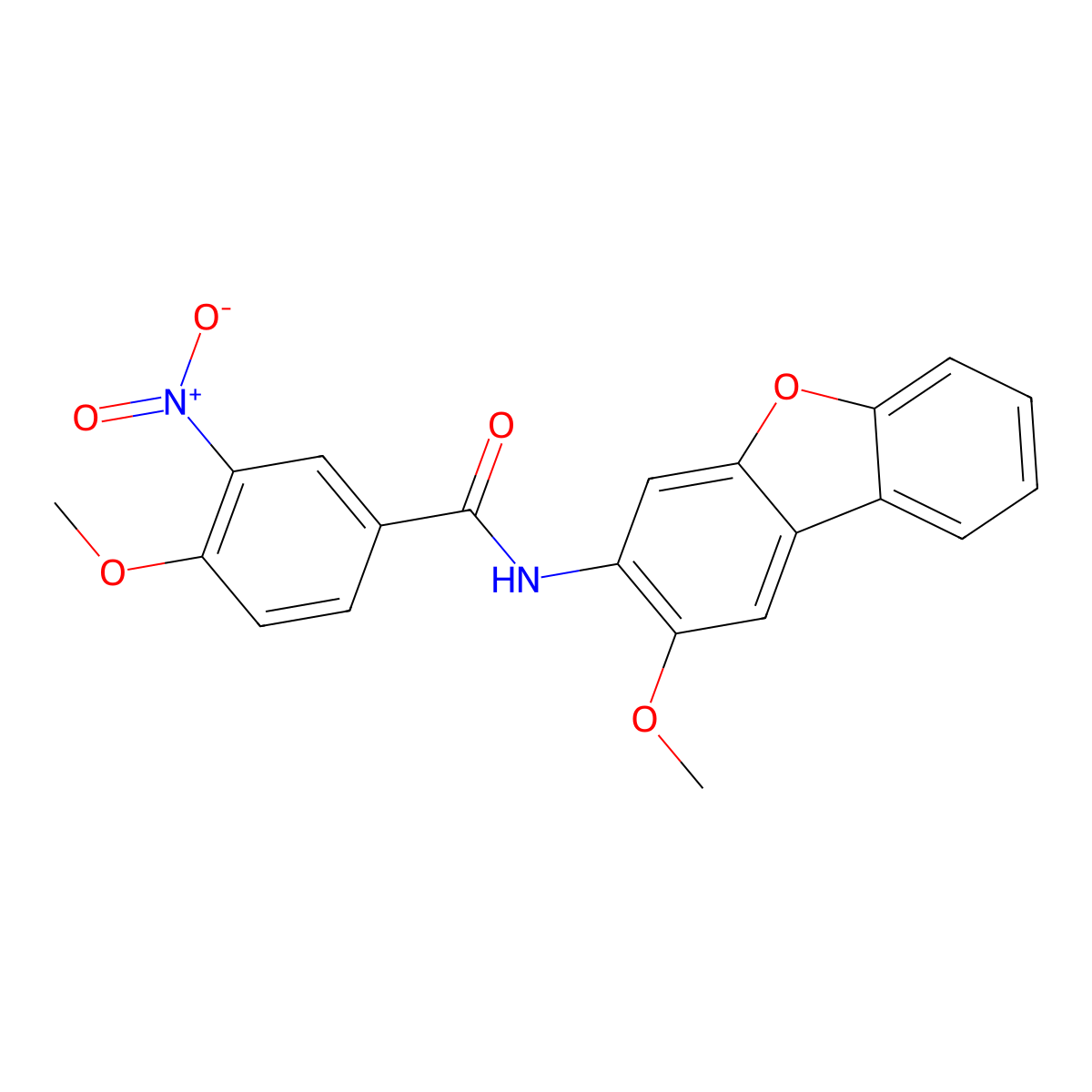 4-methoxy-N-(2-methoxydibenzofuran-3-yl)-3-nitrobenzamide molecular structure, CAS 425387-99-1