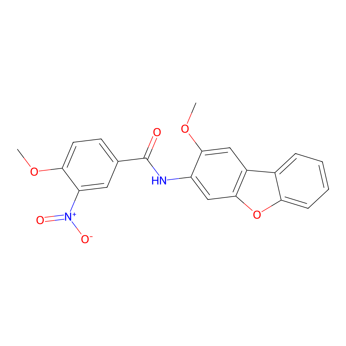 4-methoxy-N-(2-methoxydibenzofuran-3-yl)-3-nitrobenzamide molecular structure, CAS 425387-99-1