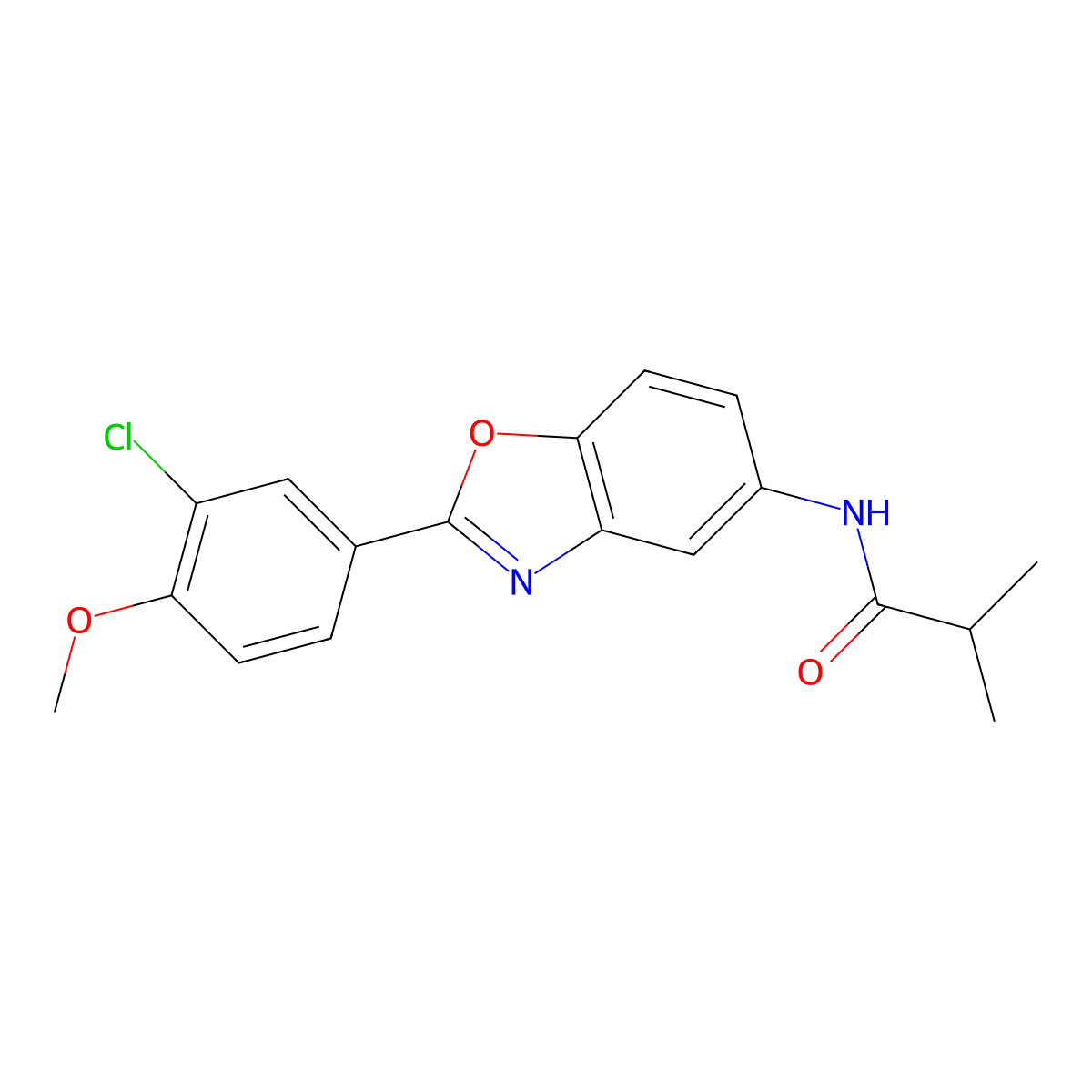 N-[2-(3-chloro-4-methoxyphenyl)-1,3-benzoxazol-5-yl]-2-methylpropanamide molecular structure, CAS 425388-50-7