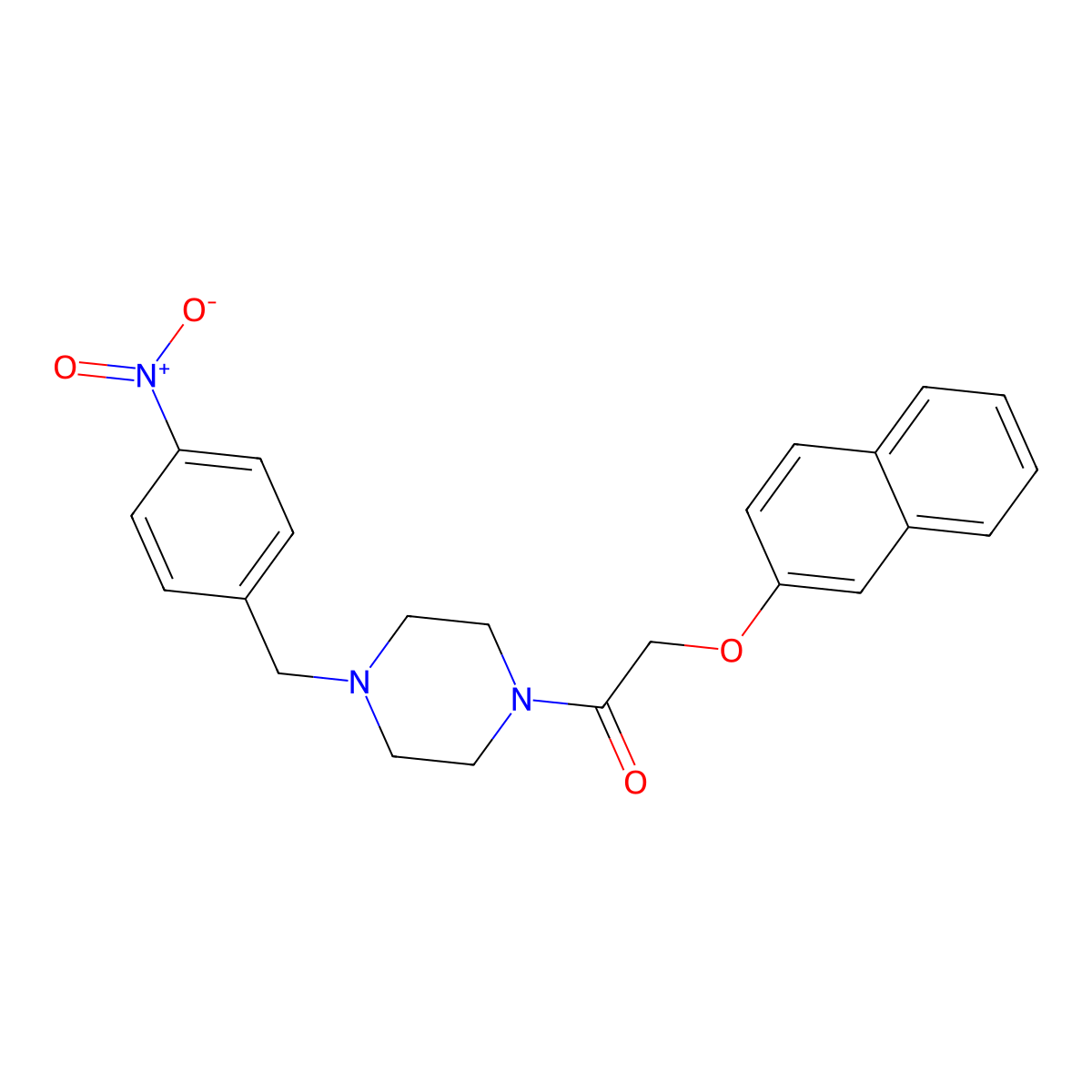2-(Naphthalen-2-yloxy)-1-[4-(4-nitrobenzyl)piperazin-1-yl]ethanone molecular structure, CAS 425389-70-4