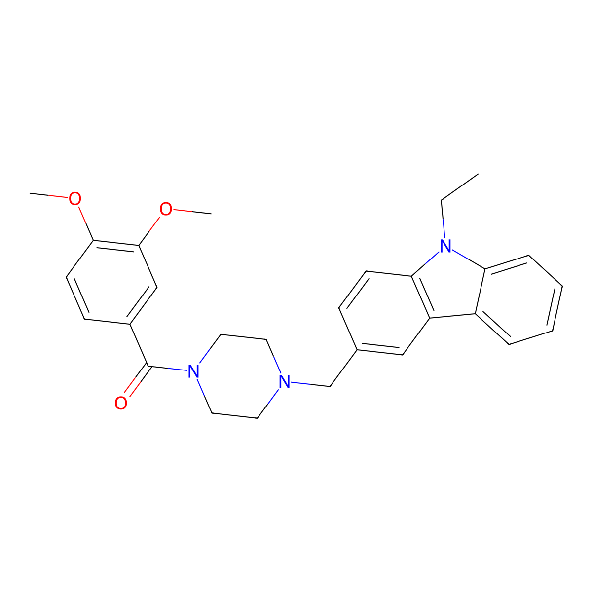 (3,4-Dimethoxyphenyl)-[4-[(9-ethylcarbazol-3-yl)methyl]piperazin-1-yl]methanone molecular structure, CAS 425389-85-1
