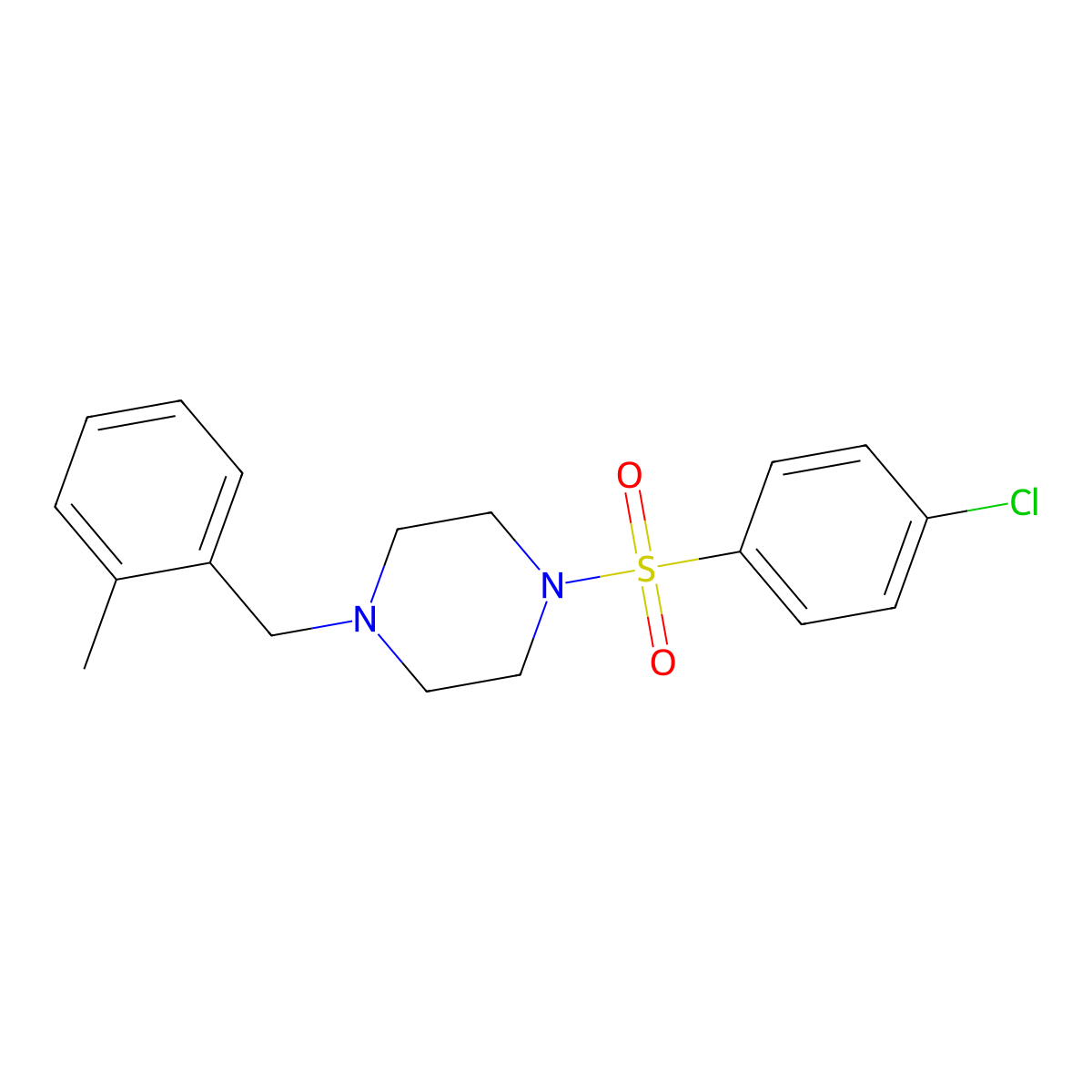 1-[(4-Chlorophenyl)sulfonyl]-4-(2-methylbenzyl)piperazine molecular structure, CAS 425389-99-7