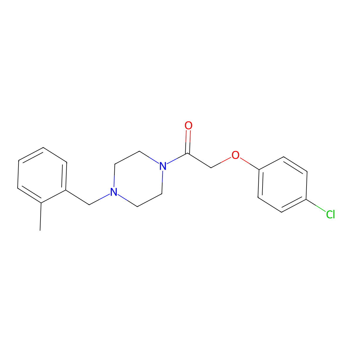 2-(4-Chlorophenoxy)-1-[4-[(2-methylphenyl)methyl]piperazin-1-yl]ethanone molecular structure, CAS 425390-11-0