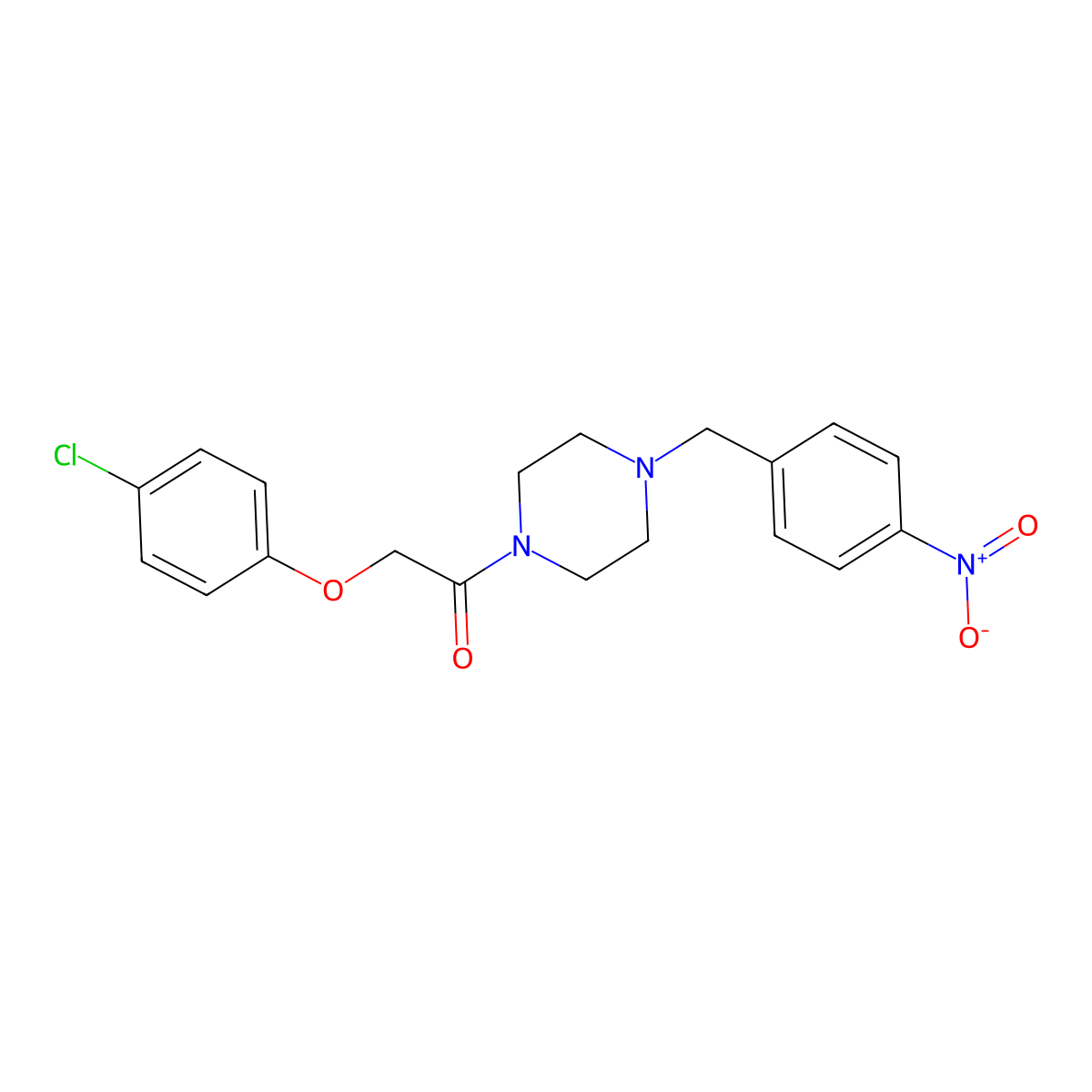 2-(4-Chlorophenoxy)-1-[4-(4-nitrobenzyl)piperazin-1-yl]ethanone molecular structure, CAS 425390-33-6