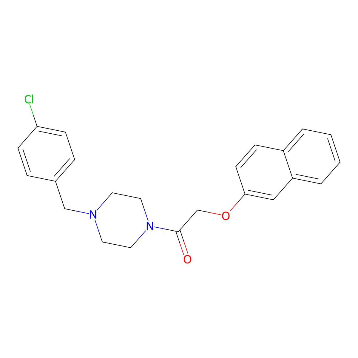 1-[4-[(4-Chlorophenyl)methyl]piperazin-1-yl]-2-naphthalen-2-yloxyethanone molecular structure, CAS 425390-55-2