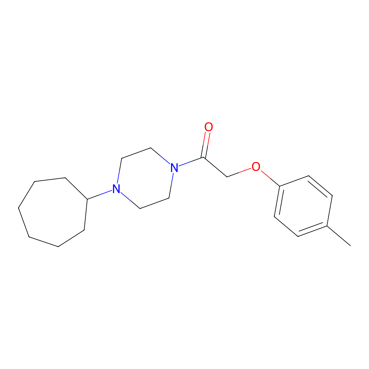 1-(4-Cycloheptylpiperazin-1-yl)-2-(4-methylphenoxy)ethanone molecular structure, CAS 425390-62-1