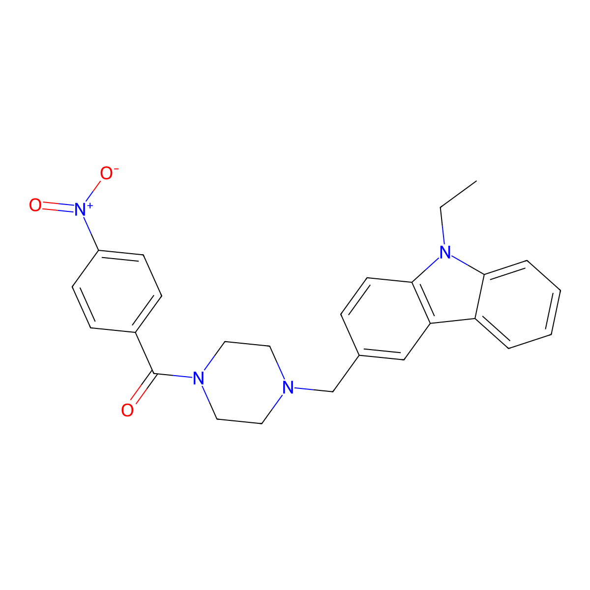 [4-[(9-Ethylcarbazol-3-yl)methyl]piperazin-1-yl]-(4-nitrophenyl)methanone molecular structure, CAS 425390-69-8