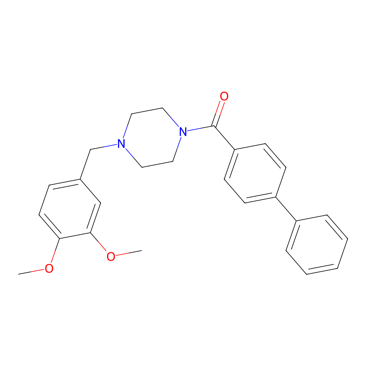 Biphenyl-4-yl[4-(3,4-dimethoxybenzyl)piperazin-1-yl]methanone molecular structure, CAS 425390-79-0
