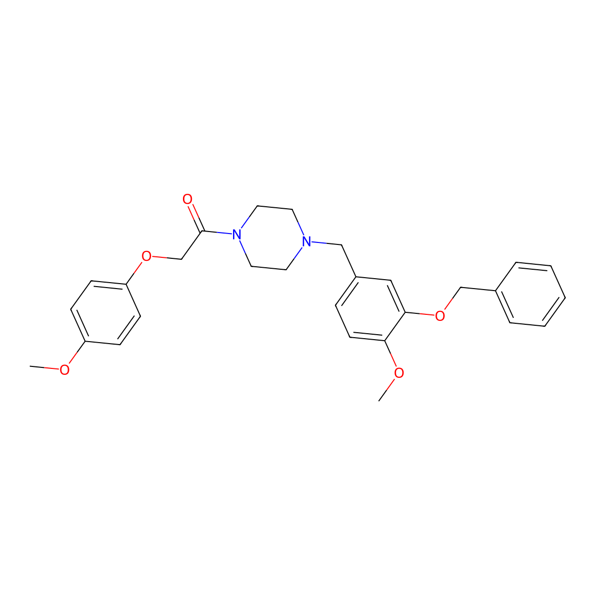 2-(4-Methoxyphenoxy)-1-[4-[(4-methoxy-3-phenylmethoxyphenyl)methyl]piperazin-1-yl]ethanone molecular structure, CAS 425390-87-0