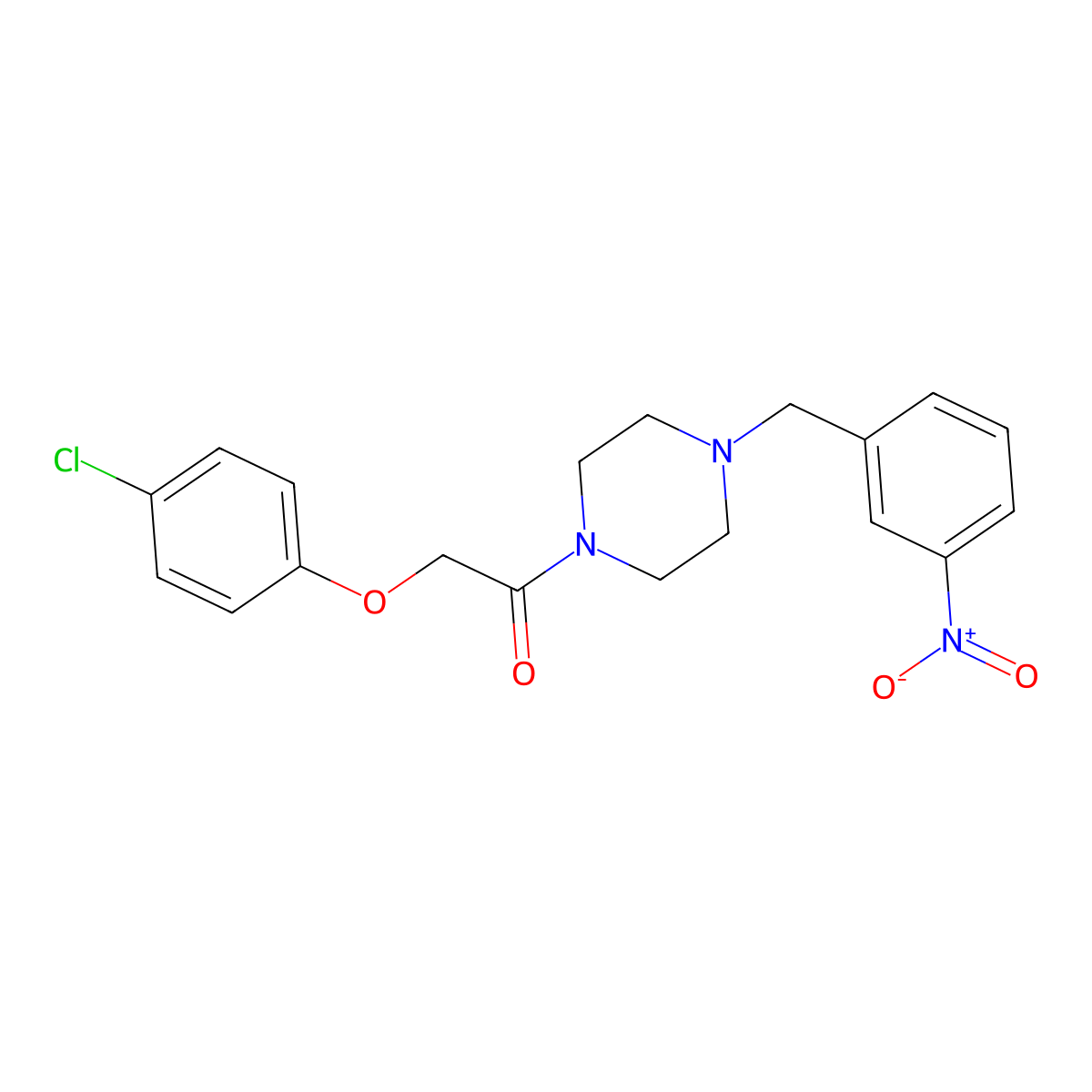 2-(4-Chlorophenoxy)-1-[4-[(3-nitrophenyl)methyl]piperazin-1-yl]ethanone molecular structure, CAS 425391-23-7