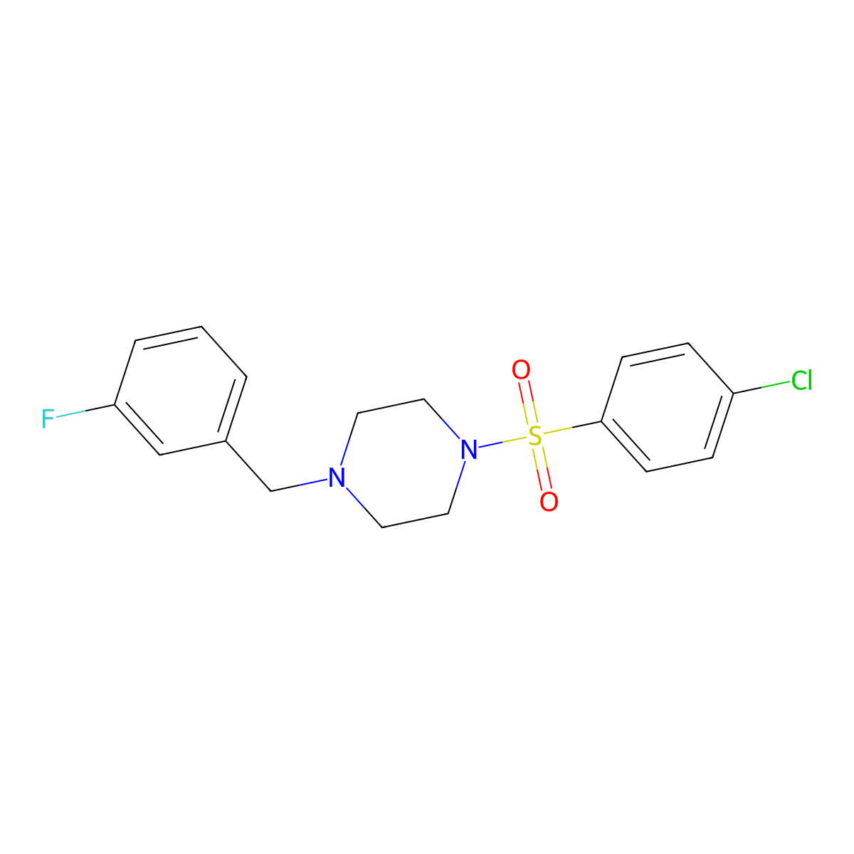 1-[(4-Chlorophenyl)sulfonyl]-4-(3-fluorobenzyl)piperazine molecular structure, CAS 425391-28-2