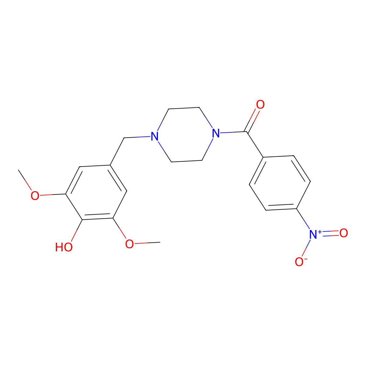 [4-[(4-Hydroxy-3,5-dimethoxyphenyl)methyl]piperazin-1-yl]-(4-nitrophenyl)methanone molecular structure, CAS 425391-46-4