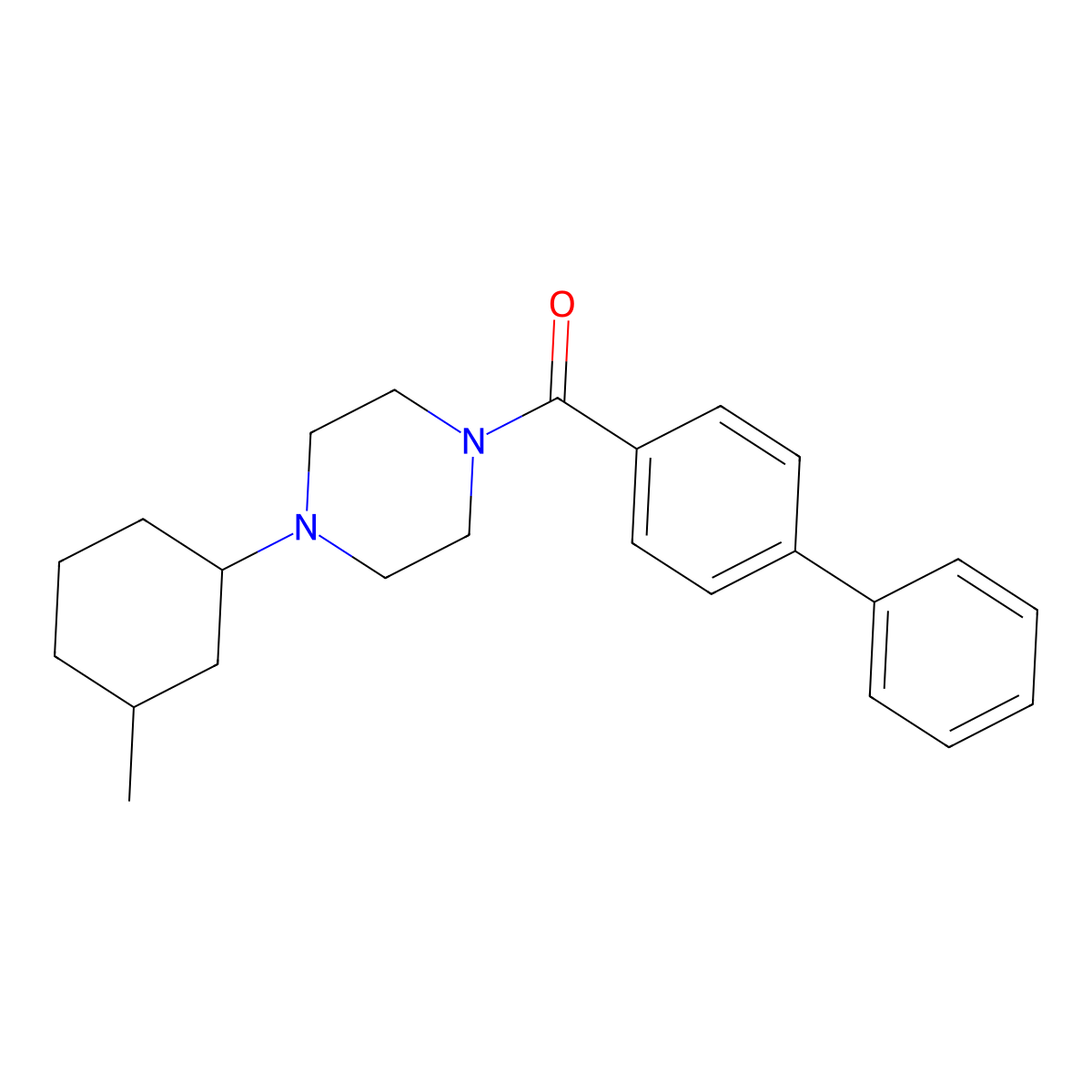 Biphenyl-4-yl[4-(3-methylcyclohexyl)piperazin-1-yl]methanone molecular structure, CAS 425391-58-8
