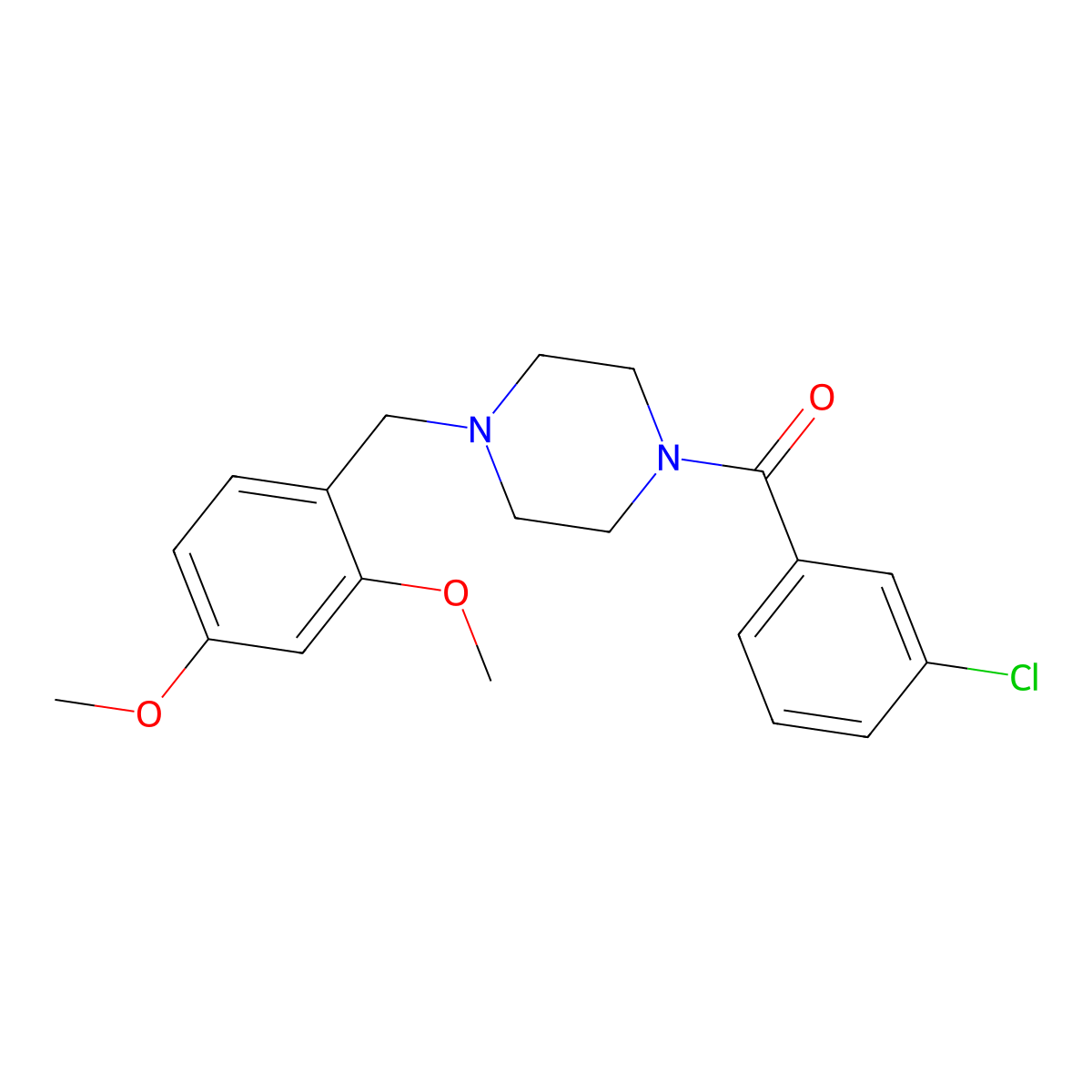 (3-Chlorophenyl)-[4-[(2,4-dimethoxyphenyl)methyl]piperazin-1-yl]methanone molecular structure, CAS 425391-73-7