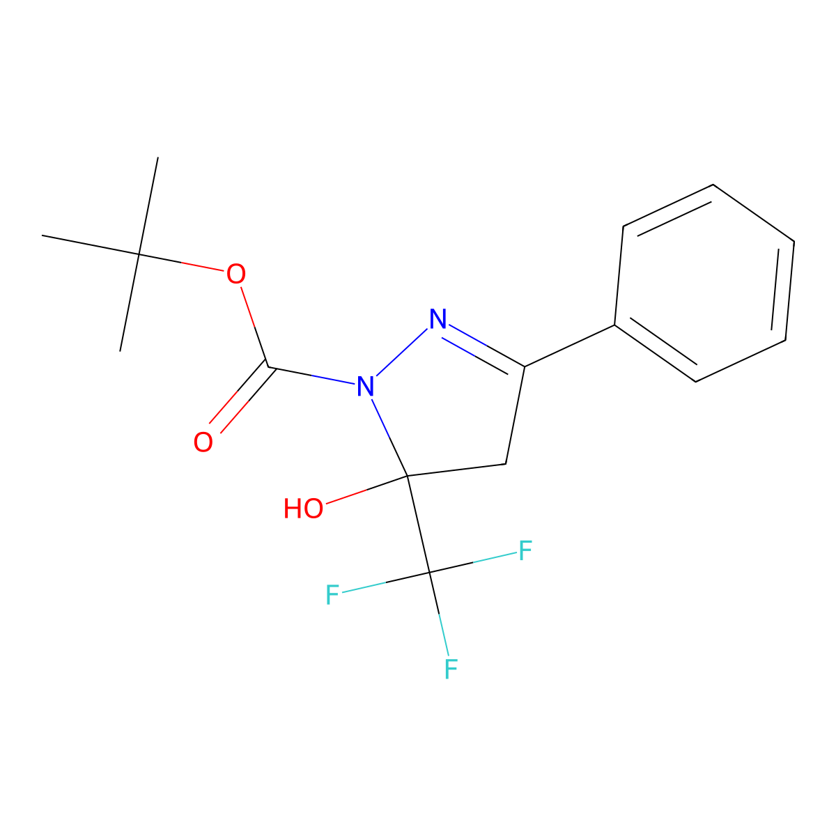 tert-butyl 5-hydroxy-3-phenyl-5-(trifluoromethyl)-4,5-dihydro-1H-pyrazole-1-carboxylate molecular structure, CAS 425391-91-9