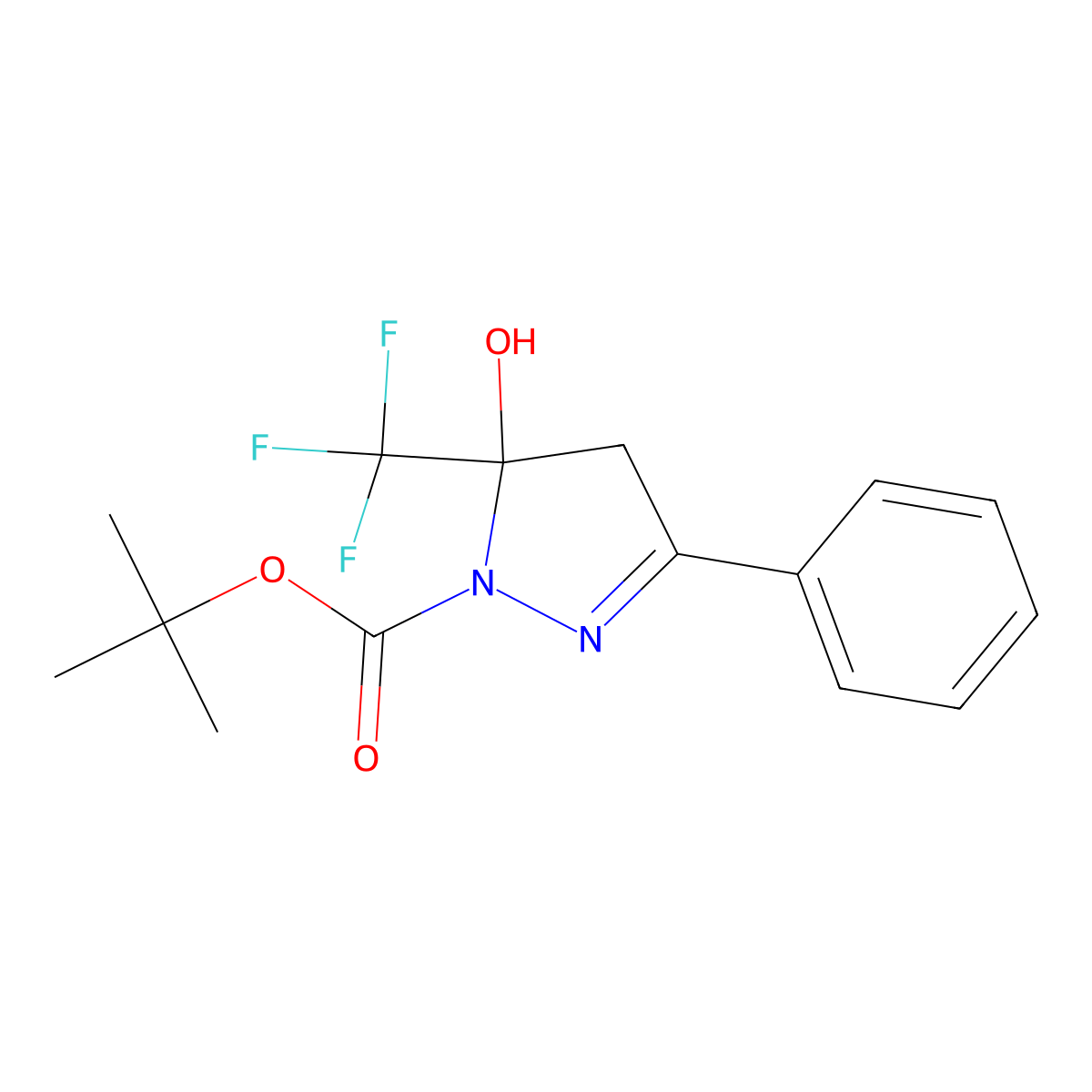 tert-butyl 5-hydroxy-3-phenyl-5-(trifluoromethyl)-4,5-dihydro-1H-pyrazole-1-carboxylate molecular structure, CAS 425391-91-9