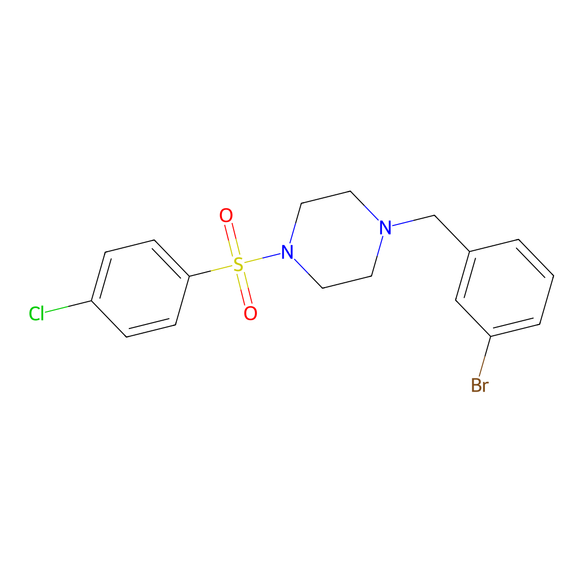 1-(3-Bromobenzyl)-4-[(4-chlorophenyl)sulfonyl]piperazine molecular structure, CAS 425391-93-1