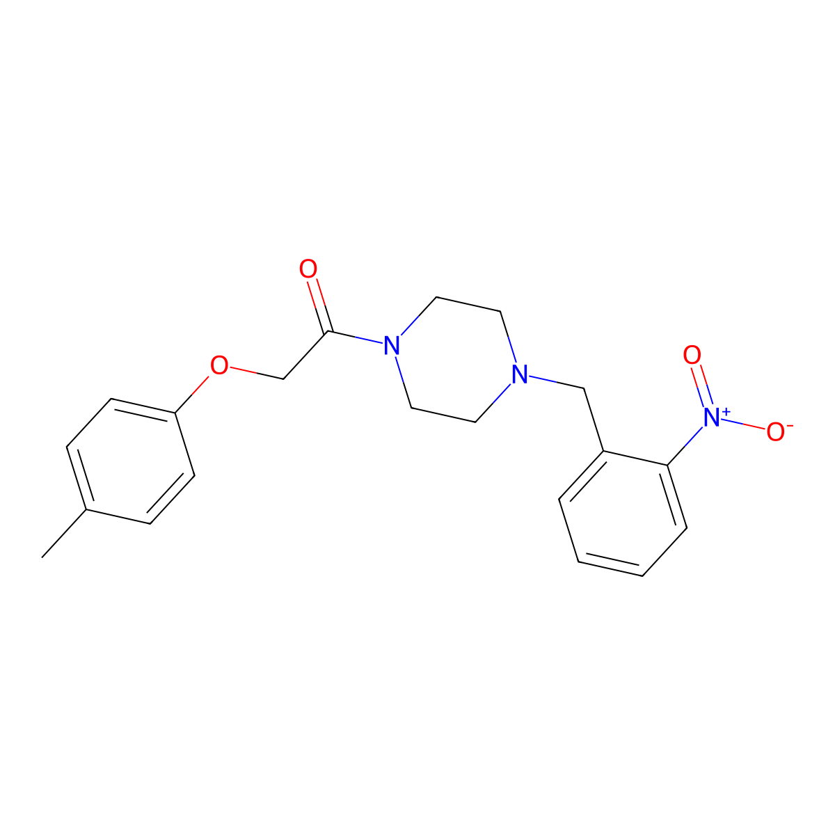 2-(4-Methylphenoxy)-1-[4-[(2-nitrophenyl)methyl]piperazin-1-yl]ethanone molecular structure, CAS 425392-04-7