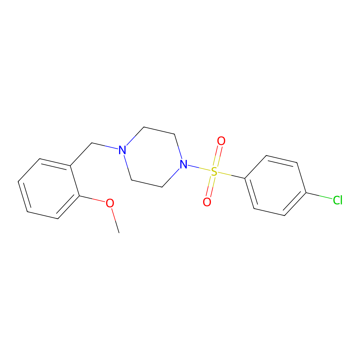 1-(4-Chlorophenyl)sulfonyl-4-[(2-methoxyphenyl)methyl]piperazine molecular structure, CAS 425392-07-0
