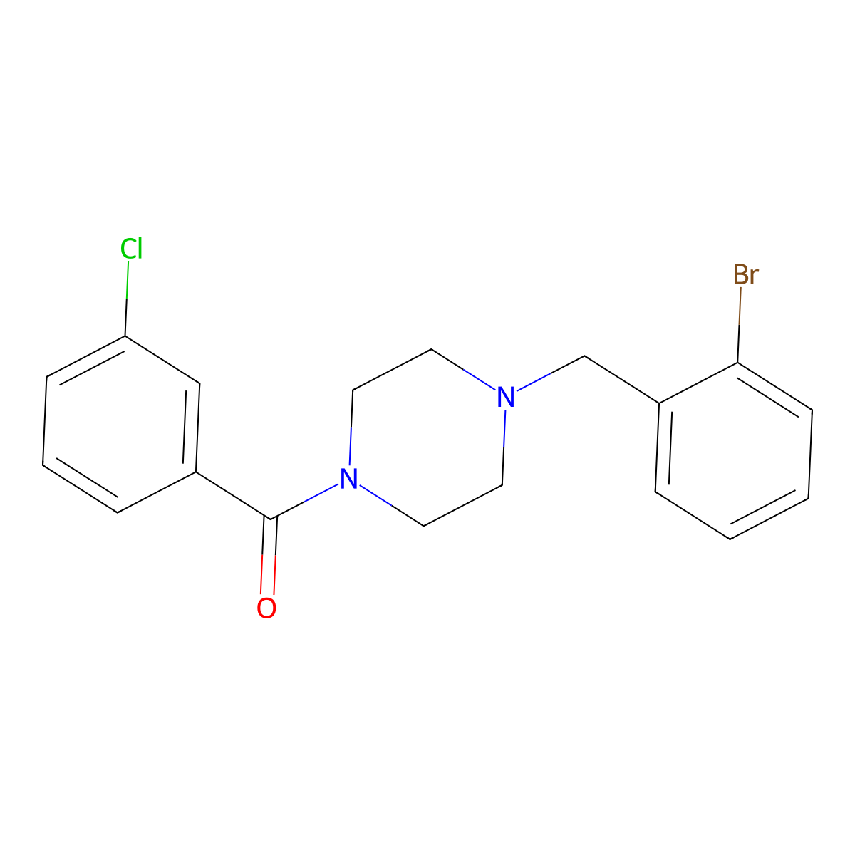 [4-[(2-Bromophenyl)methyl]piperazin-1-yl]-(3-chlorophenyl)methanone molecular structure, CAS 425392-09-2