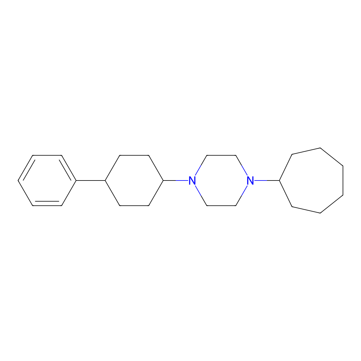 1-Cycloheptyl-4-(4-phenylcyclohexyl)piperazine molecular structure, CAS 425392-14-9